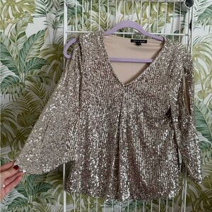 Sequin V-Neck Gold Top